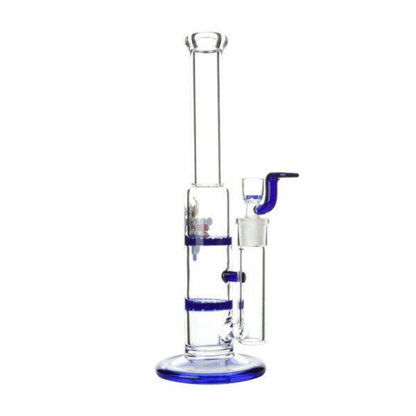 Black Leaf Double Disc HoneyComb Perc Bong Blue